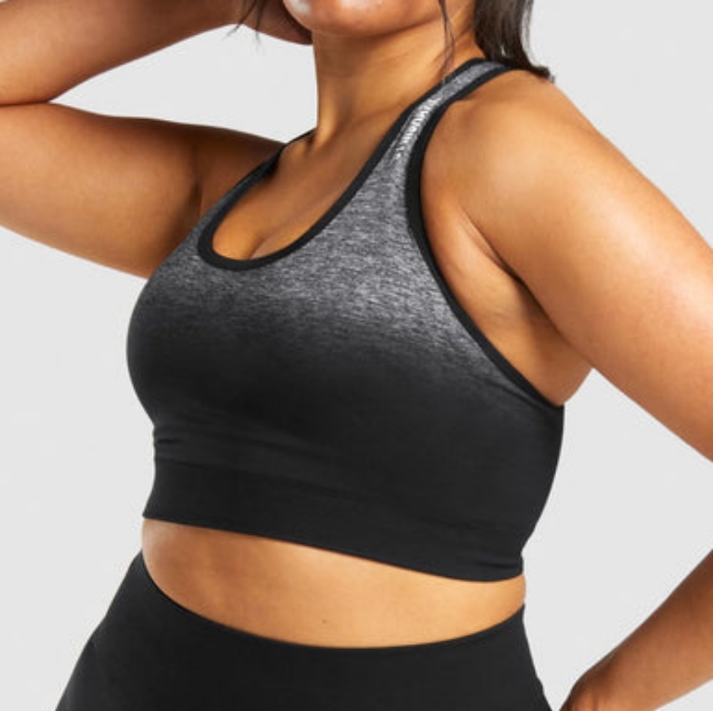 Gymshark Adapt Black Ombre Dip Dye Seamless Racer Back Sports Bra - Picture 1 of 7